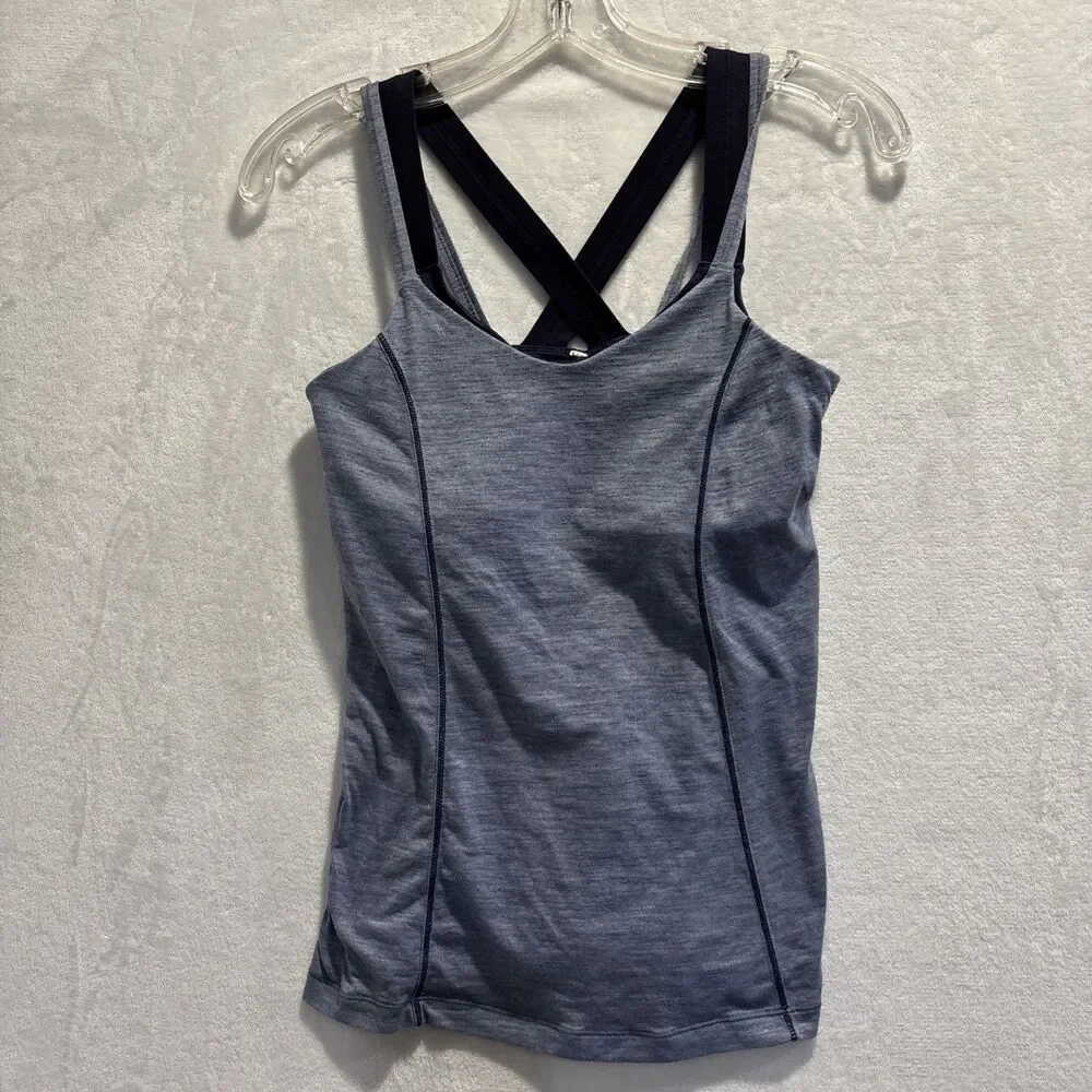 Lululemon Tank Top Women's Size 8 Blue Heather Run For Gold Athletic Gym Yoga